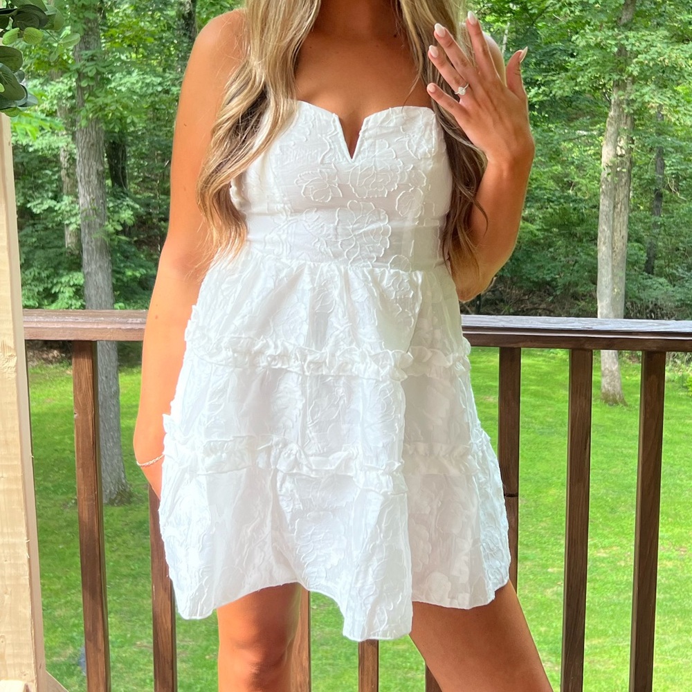 Strapless White Floral Dress